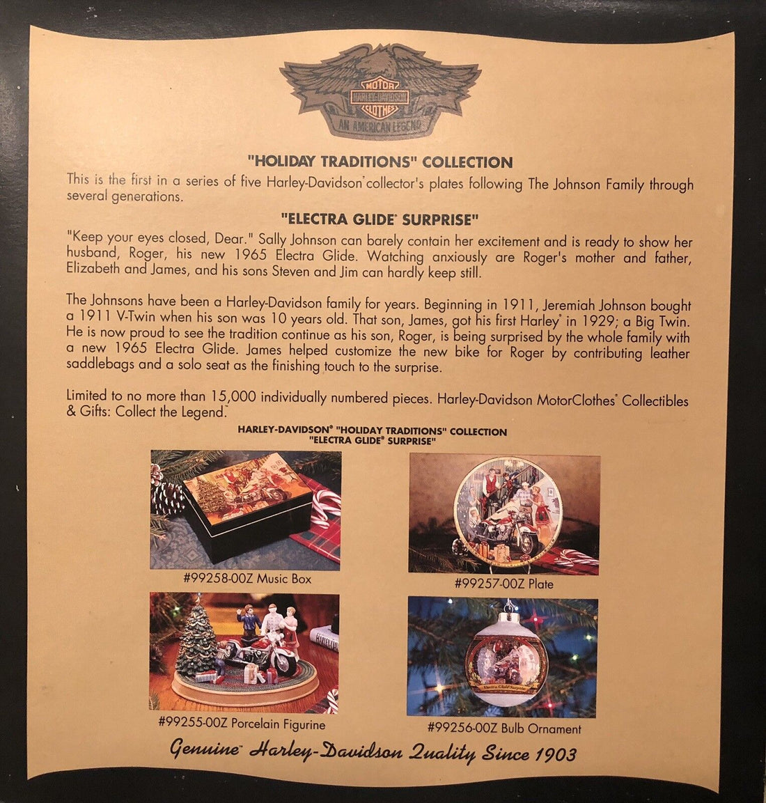 99257-00Z HARLEY-DAVIDSON 1999 HOLIDAY COLLECTOR PLATE “ELECTRA GLIDE SURPRISE”