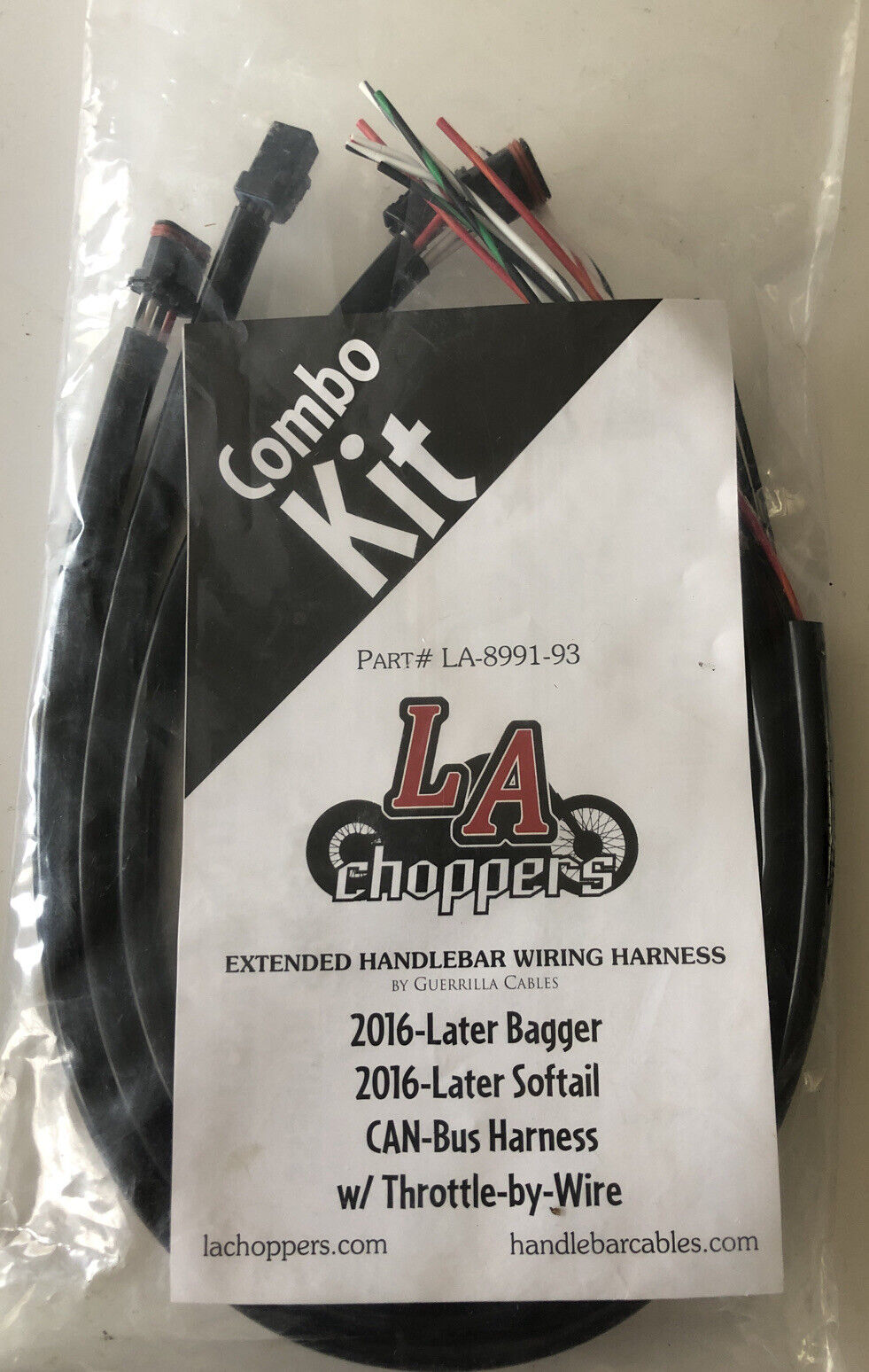 LA-8991-93 2016-UP TOURING & SOFTAIL EXTENDED HANDLEBAR WIRING HARNESS HARLEY