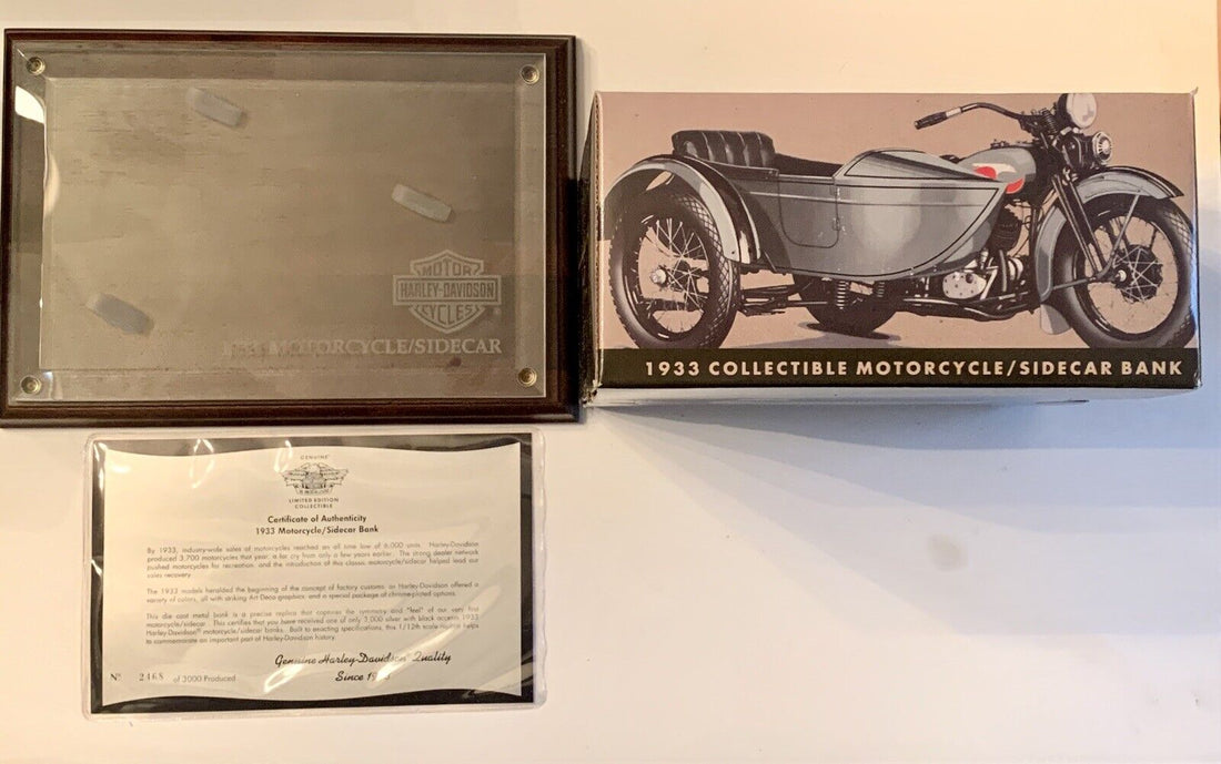 99195-95V HARLEY 1933 VL MOTORCYCLE WITH SIDECAR BANK SILVER EDITION WITH STAND
