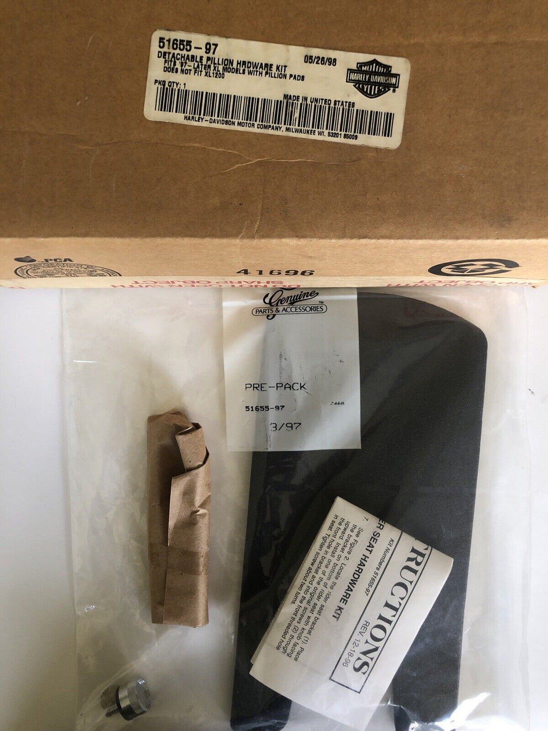51655-97 HARLEY-DAVIDSON 1997-LATER SPORTSTER XL 883 DETACHABLE PILLION HARDWARE KIT