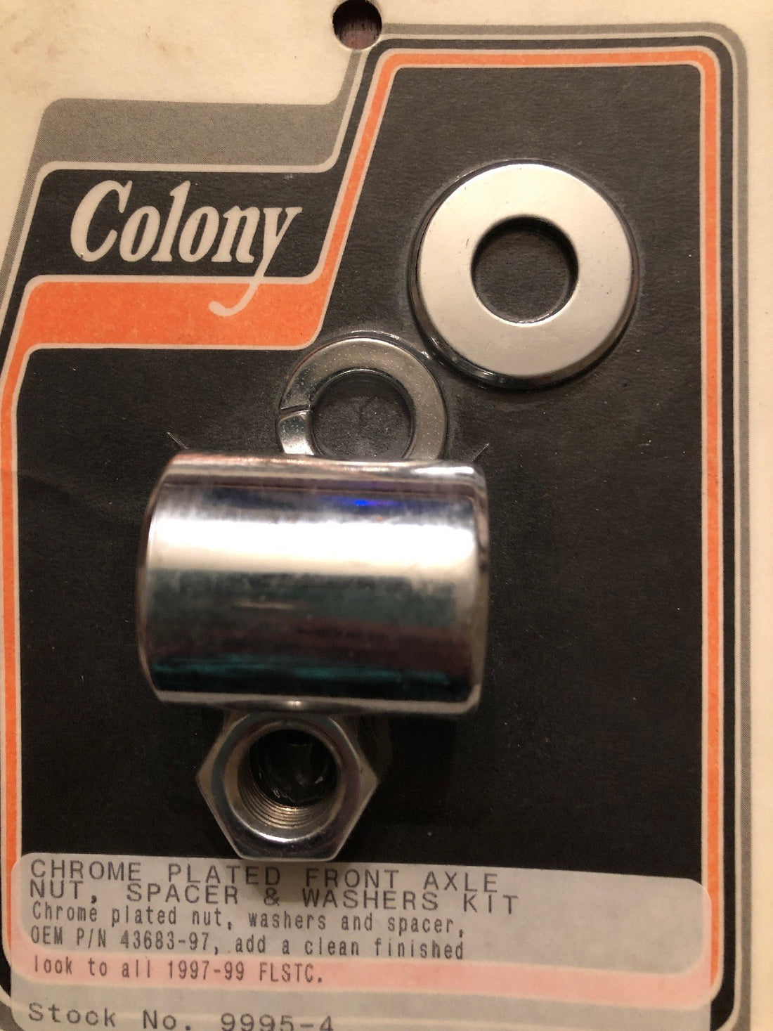 
  
  9995-4 COLONY CHROME FRONT AXLE NUT SPACER WASHERS KIT 97-99 FLSTC OEM 46383-97
  
