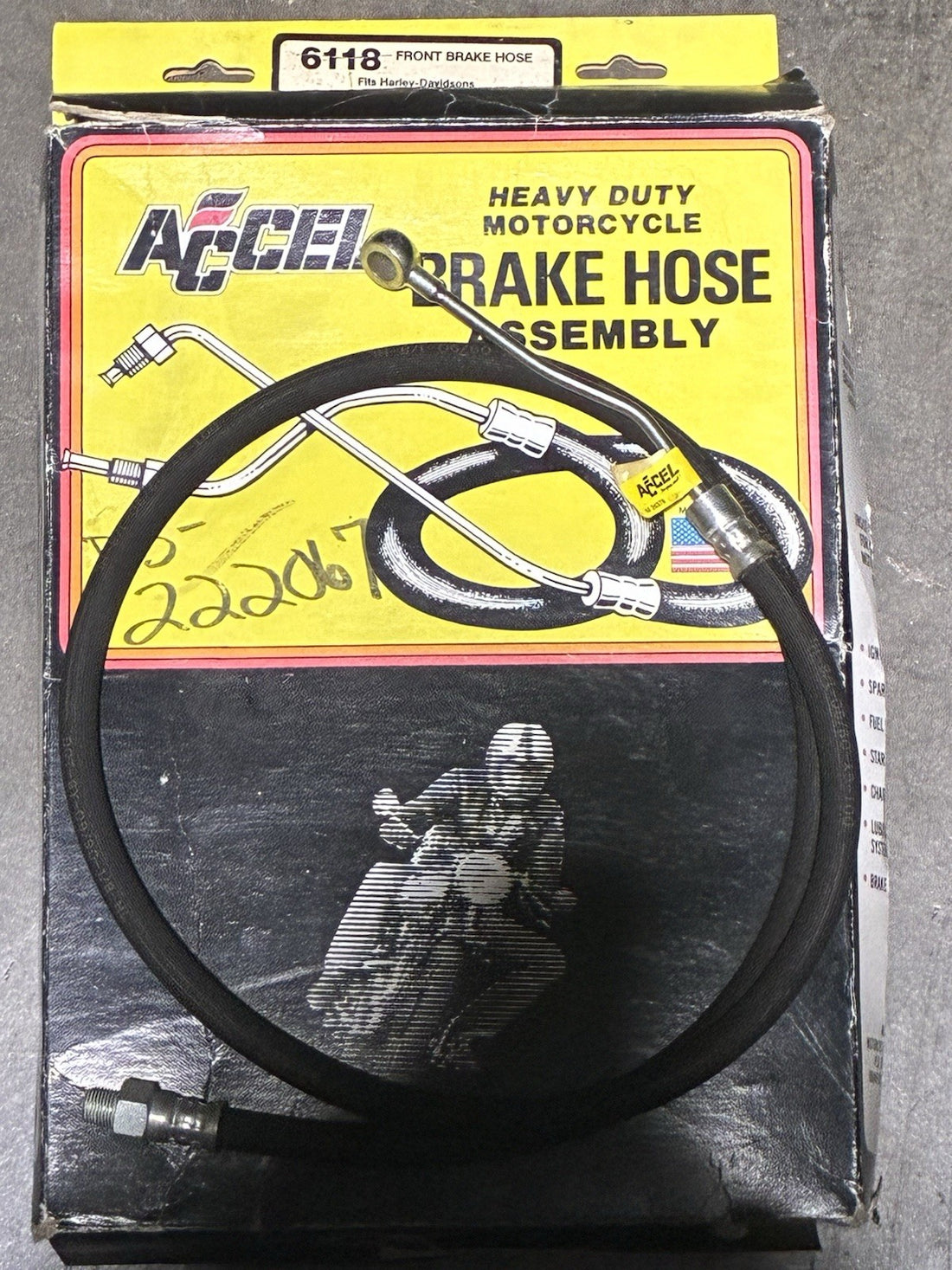 
  
  6118 ACCEL HEAVY MOTORCYCLE DUTY FRONT BRAKE HOSE ASSEMBLY NOS
  
