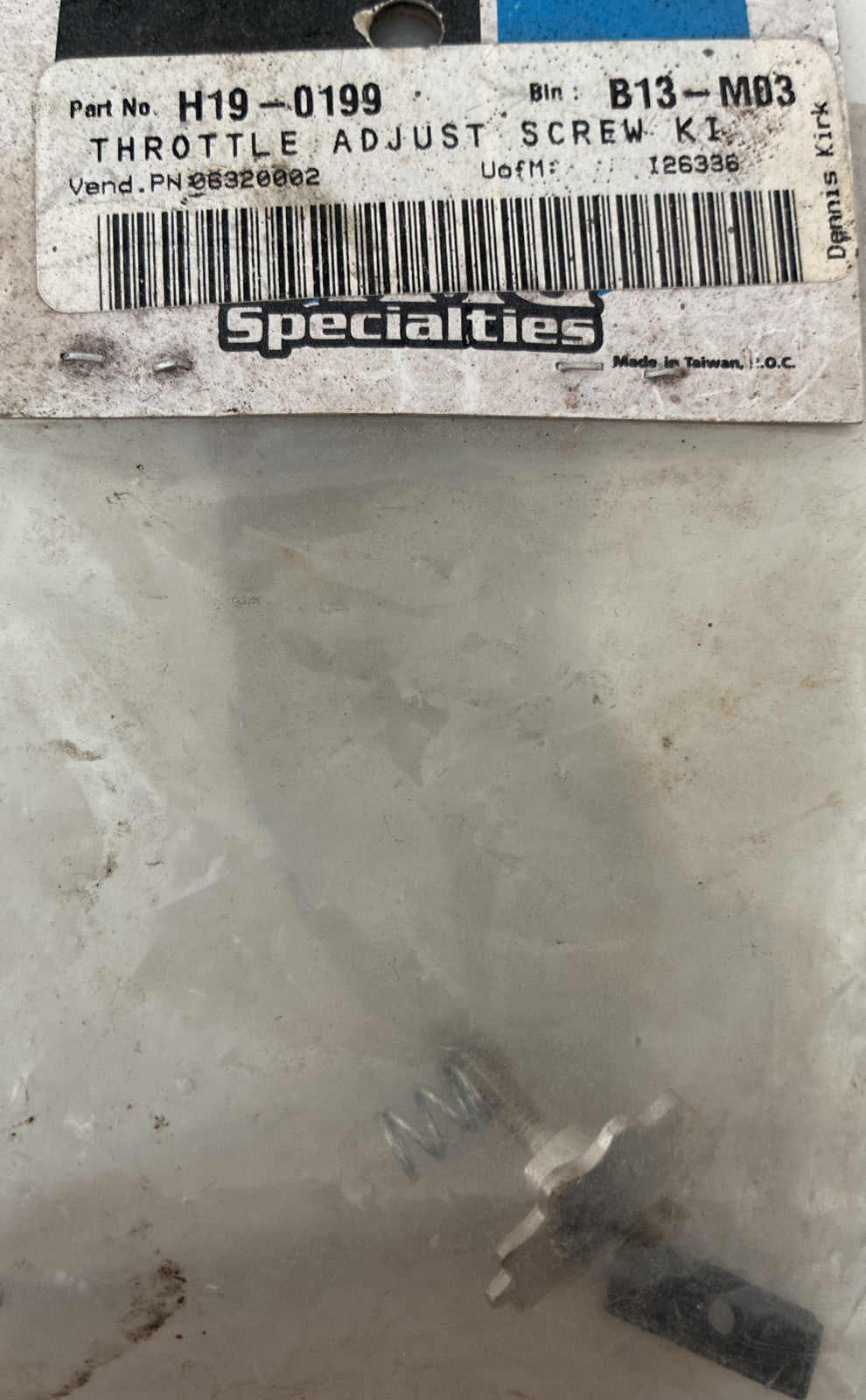 0632-0002 DRAG SPECIALTIES THROTTLE ADJUSTER SCREW KIT NOS