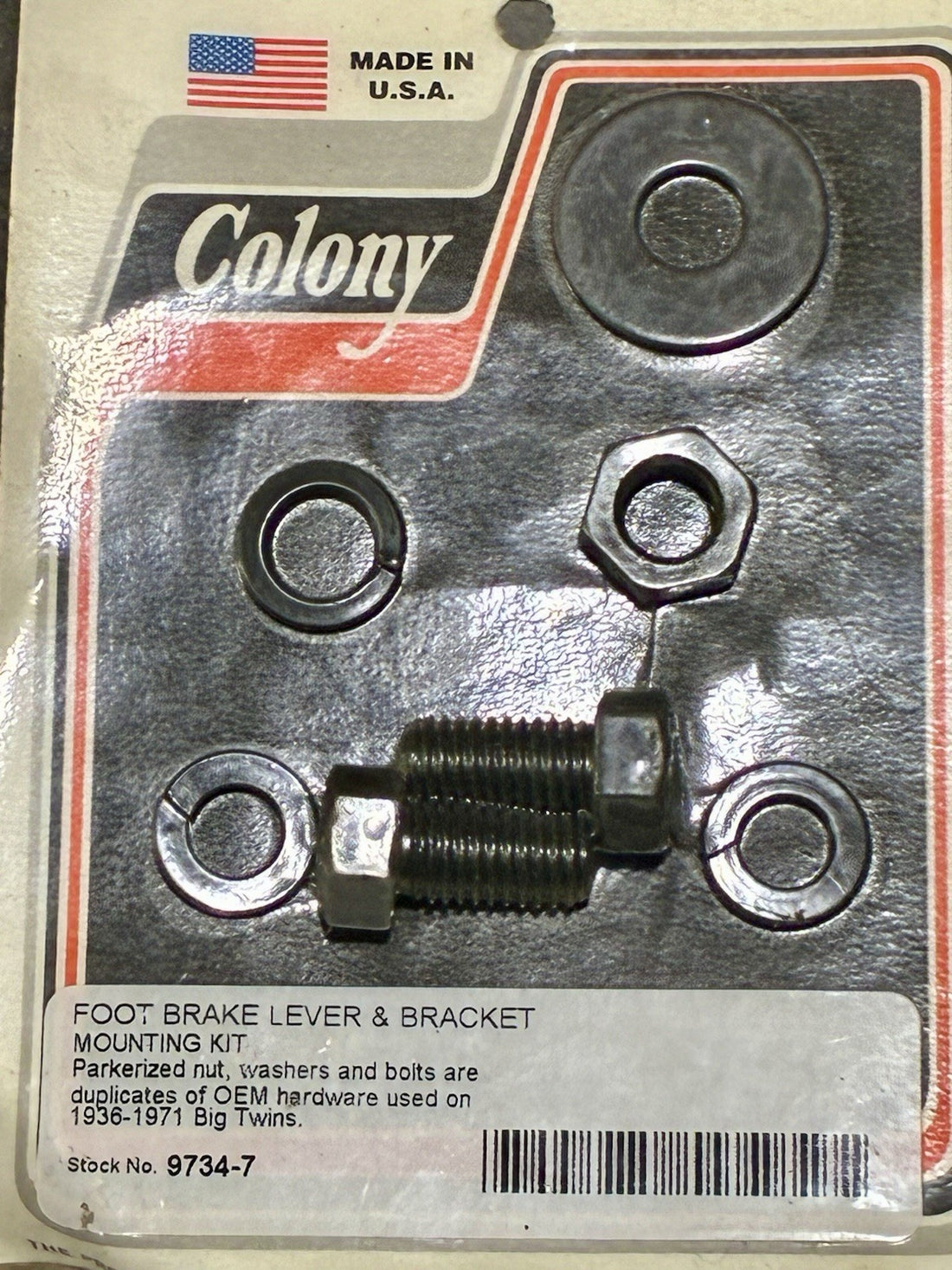 
  
  9734-7 COLONY FOOT BRAKE LEVER & BRACKET MOUNTING KIT 1936-1971 BIG TWIN HARLEY
  
