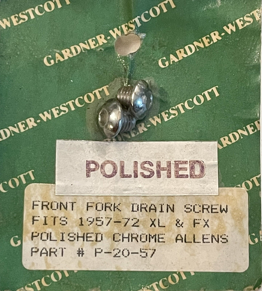 
  
  P-20-57  1957-1972 XL & FX FRONT FORK DRAIN POLISHED CHROME ALLEN SCREWS NOS
  
