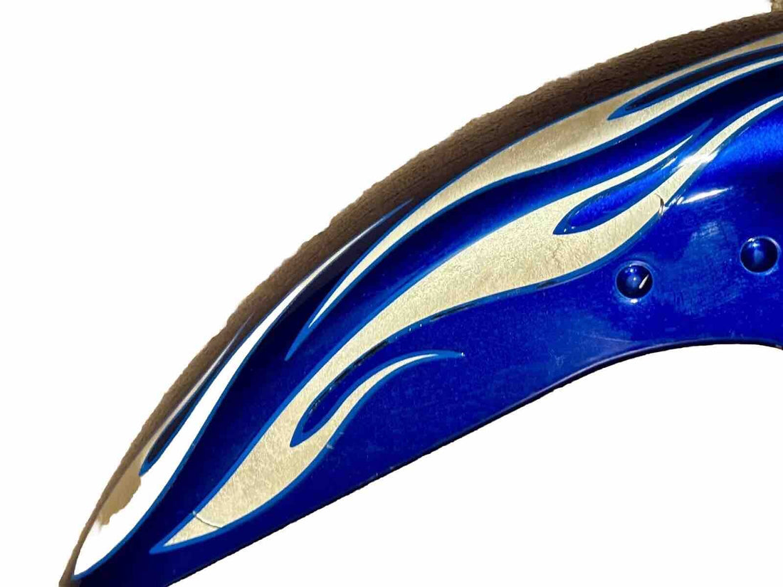 
  
  HARLEY-DAVIDSON 2007-2017 FATBOY FRONT FENDER CUSTOM BLUE W/ SILVER FLAMES OEM
  
