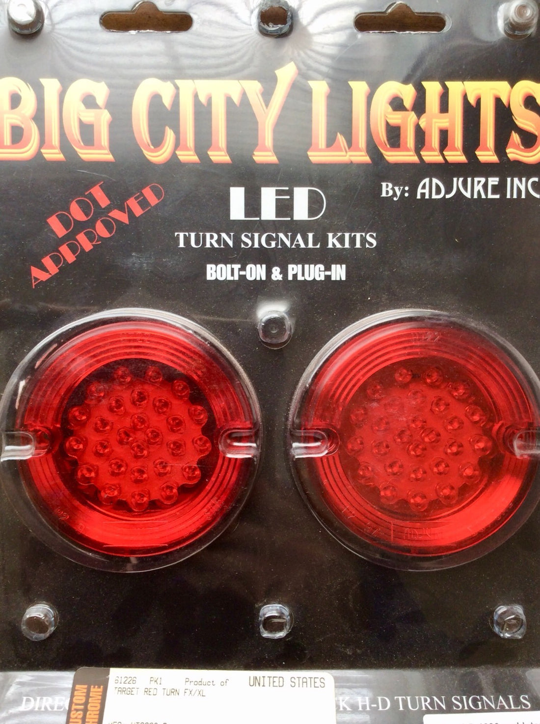 
  
  61226 CUSTOM CHROME TARGET RED TURN SIGNAL KIT 1986-LATER FX & XL HARLEY NOS
  
