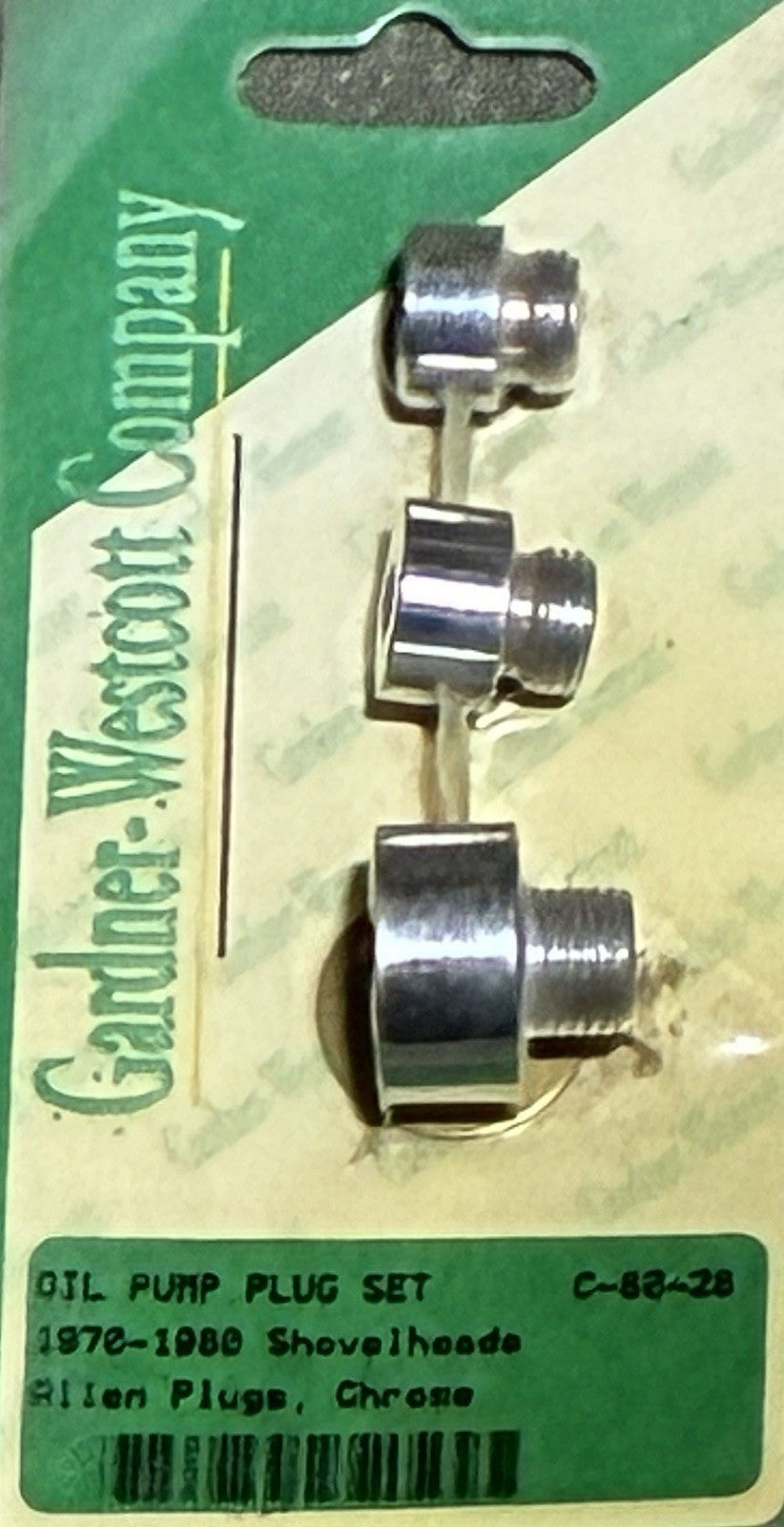 
  
  C-80-28 GARDNER WESTCOTT CHROME OIL PUMP ALLEN PLUGS  1970-1980 SHOVELHEAD NOS
  
