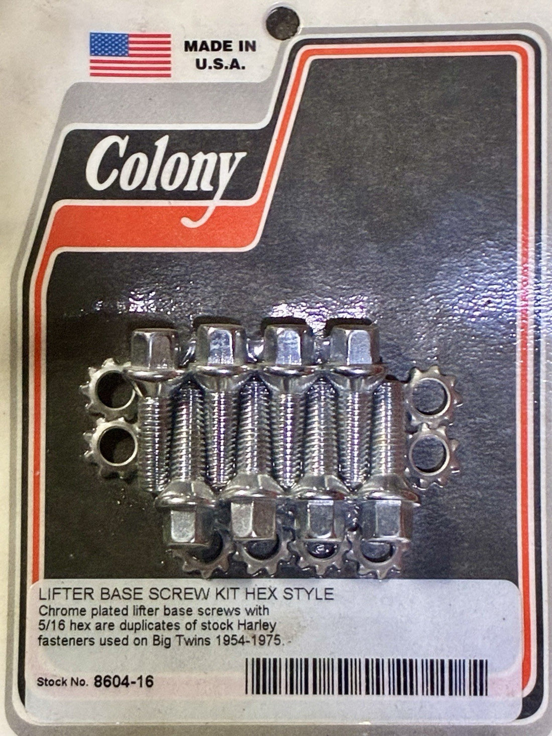 
  
  8604-16 COLONY CHROME LIFTER BASE SCREW KIT 1954-1975 BIG TWINS HARLEY NOS
  
