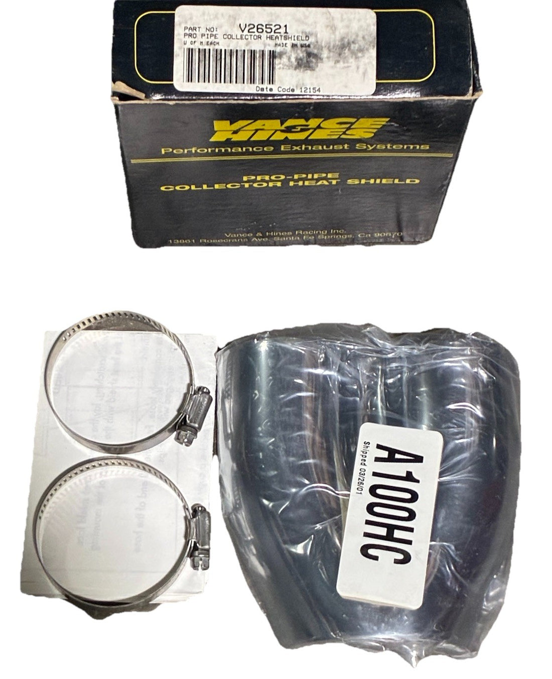 
  
  V26521 A100HC VANCE AND HINES PRO PIPE COLLECTOR HEAT SHIELD NOS
  
