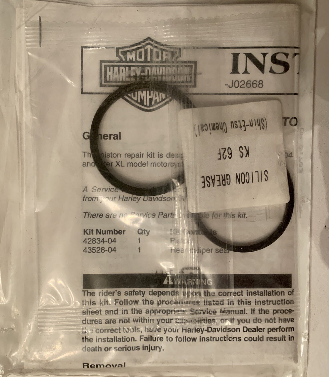 
  
  43528-04 HARLEY-DAVIDSON    2004 -UP REAR CALIPER SEAL KIT      OEM NOS
  
