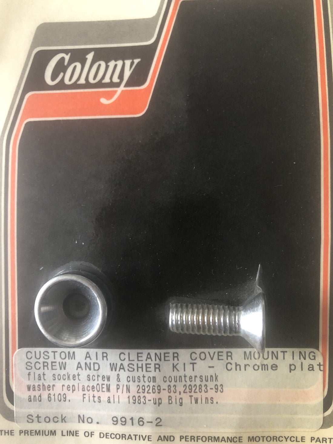 
  
  8483-2 COLONY CHROME  1983-LATER   BIG TWIN  CHROME AIR CLEANER SCREW
  
