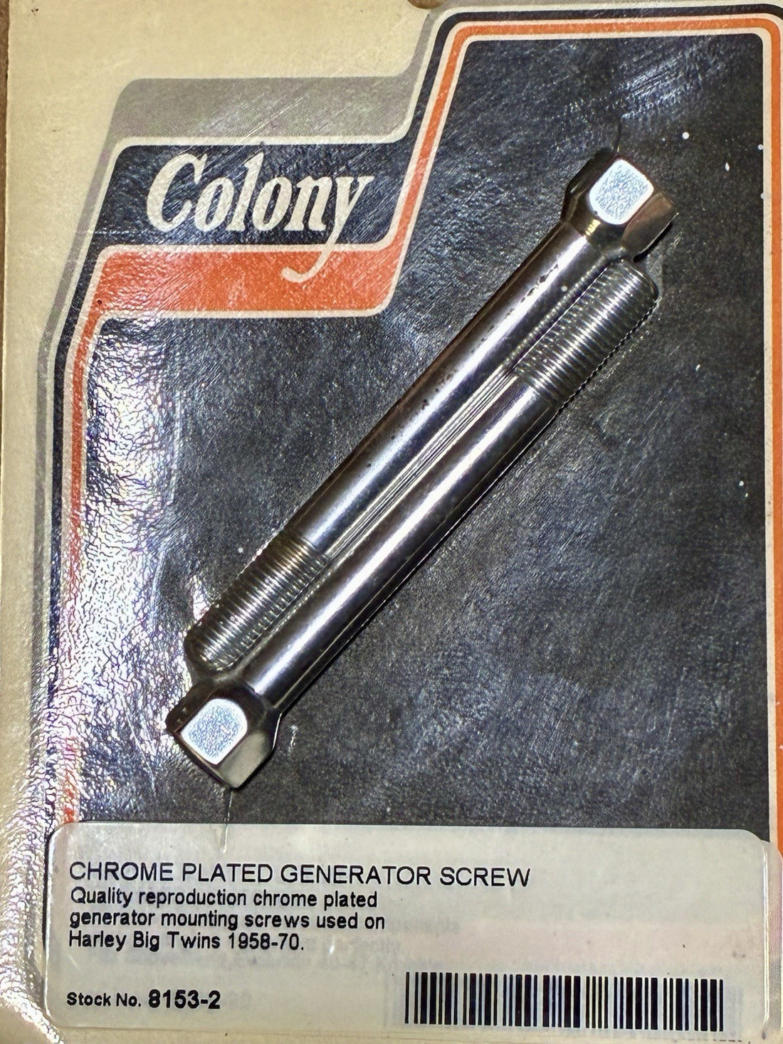 
  
  8153-2 COLONY CHROME GENERATOR SCREW KIT 1958-1969 BIG TWIN HARLEY 30011-58 NOS
  

