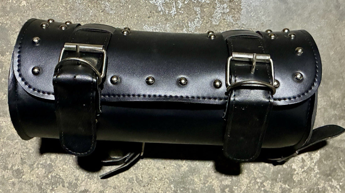 
  
  LEATHER MOTORCYCLE HARLEY TOOL FORK BAG WITH STUDS   12x5
  
