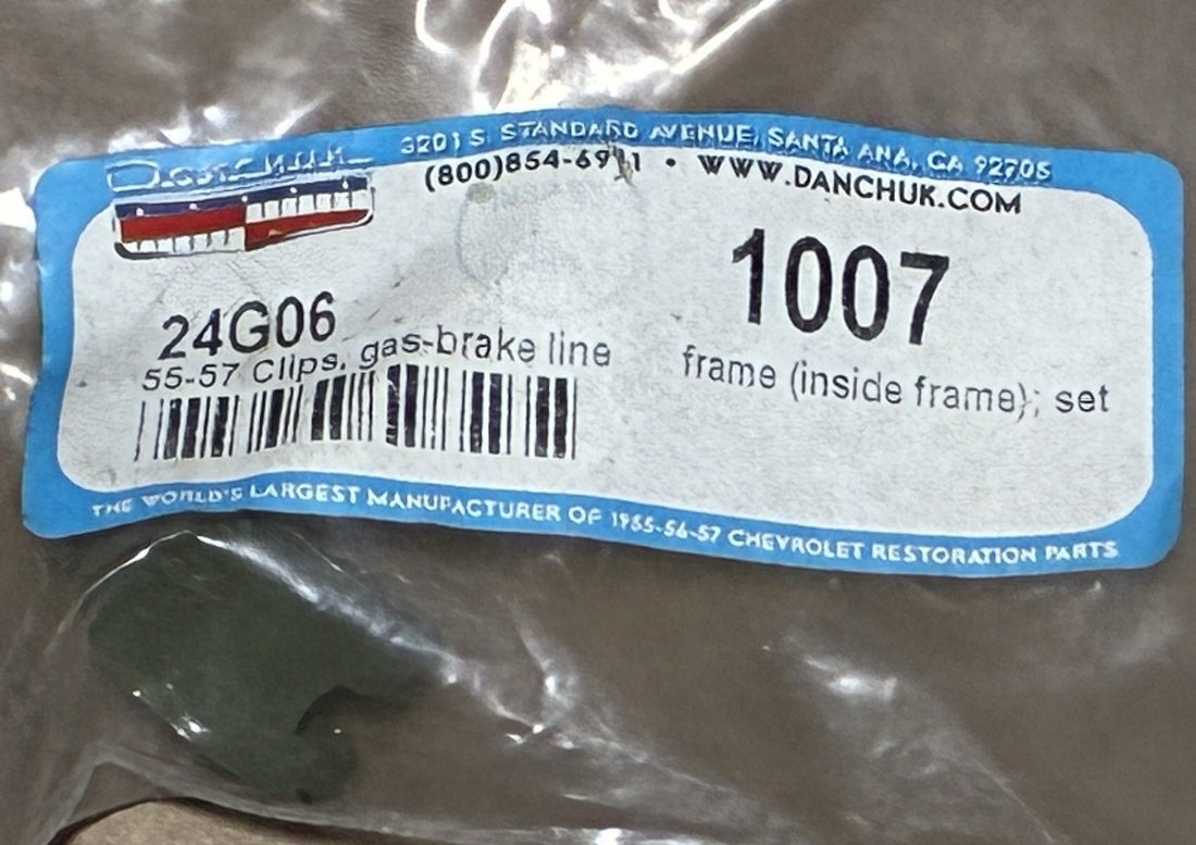 
  
  1007 DANCHUK 1955-1957 CHEVY CLIPS, GAS BRAKE LINE NOS
  
