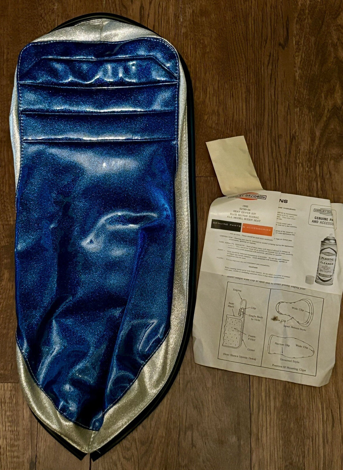 52780-66 HARLEY-DAVIDSON BLUE SILVER SEAT COVER KIT BUDDY SEAT NOS OEM