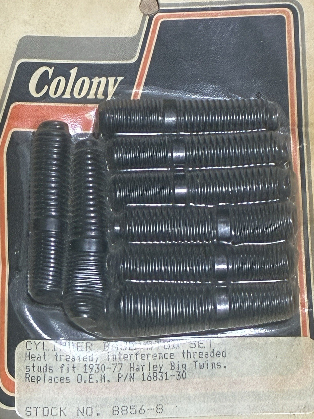 
  
  8856-8 COLONY CYLINDER BASE STUD SET 1930-1977 BIG TWIN HARLEY 16831-30 NOS
  
