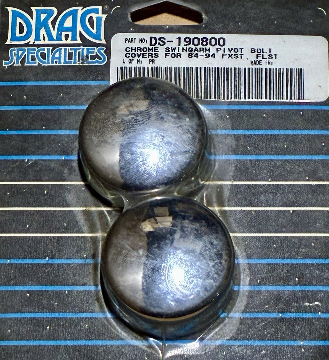 
  
  DS- 190800 DRAG SPECIALTIES CHROME SWINGARM PIVOT BOLT COVERS 84-94 FXST FLST
  
