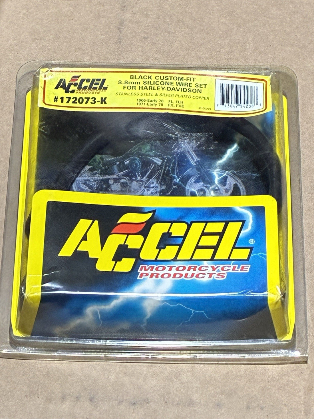 
  
  172073-K ACCEL SPARK PLUG WIRE SET 65-78 FL FLH 71-78 FX FXE HARLEY NOS
  

