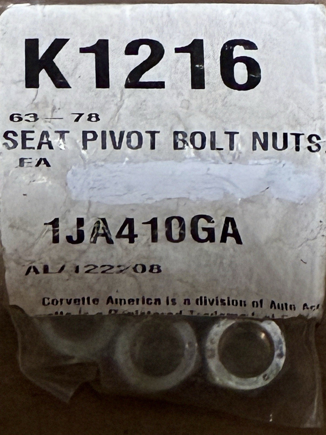 
  
  K1216 CORVETTE AMERICA 1963-1978 CORVETTE PIVOT SEAT BOLT NUTS NOS
  
