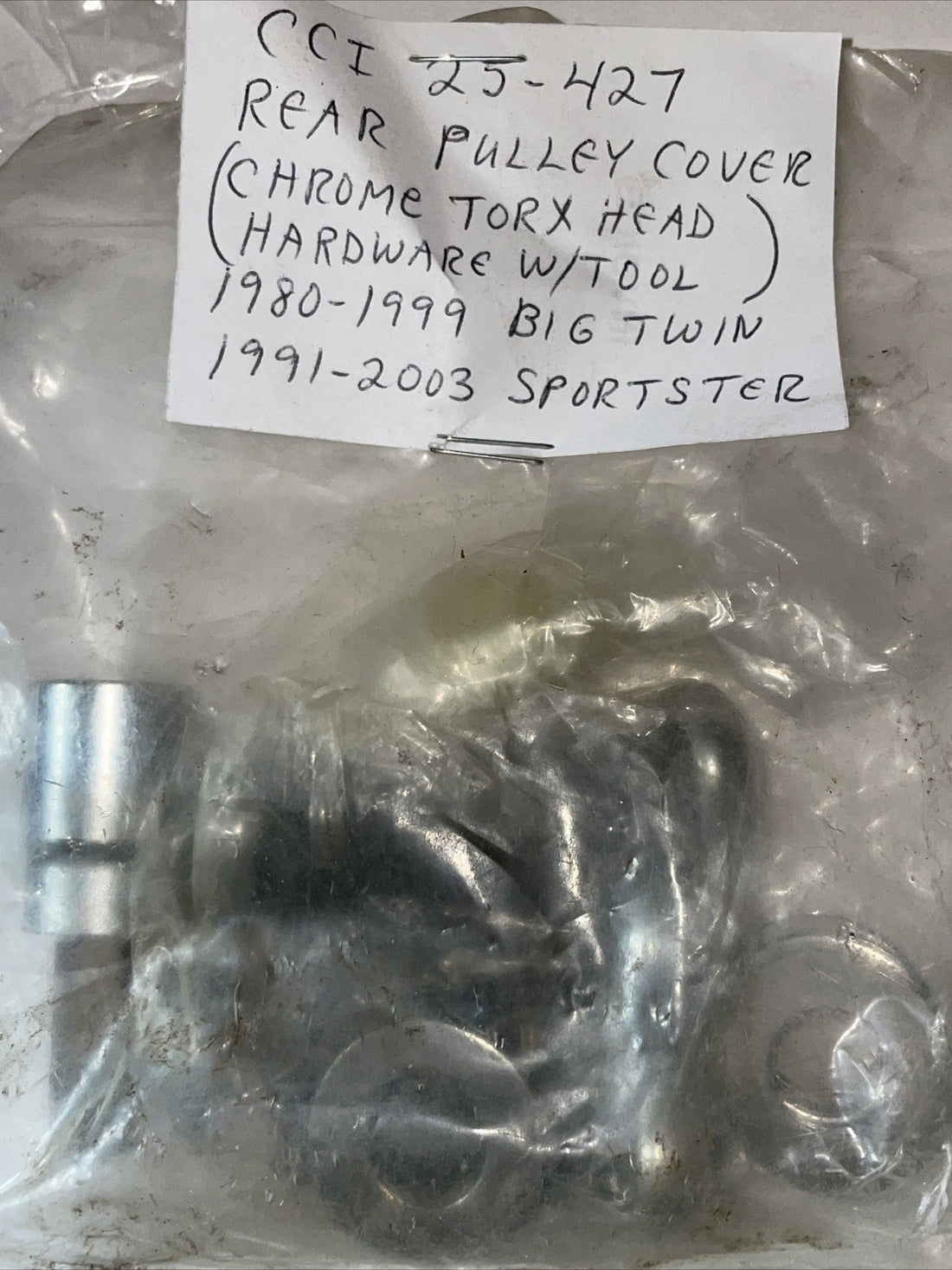 
  
  25-427 80-99 BIG TWIN 91-2003 SPORTSTER  REAR BELT PULLEY COVER HARDWARE KIT NOS
  
