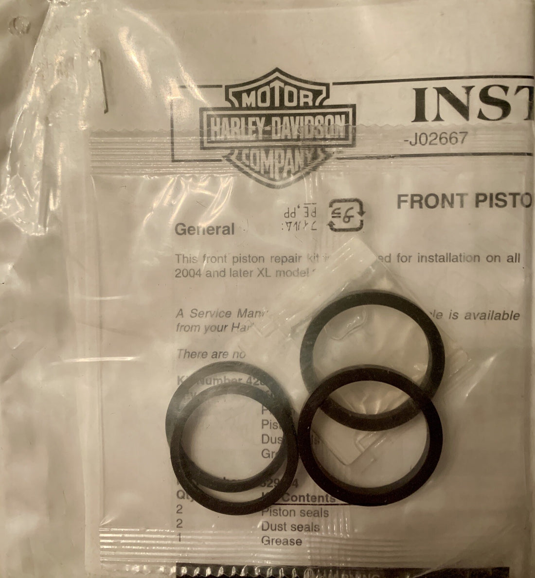 
  
  43529-04 HARLEY-DAVIDSON 2004-UP SPORTSTER XL FRONT CALIPER SEAL KIT OEM NOS
  
