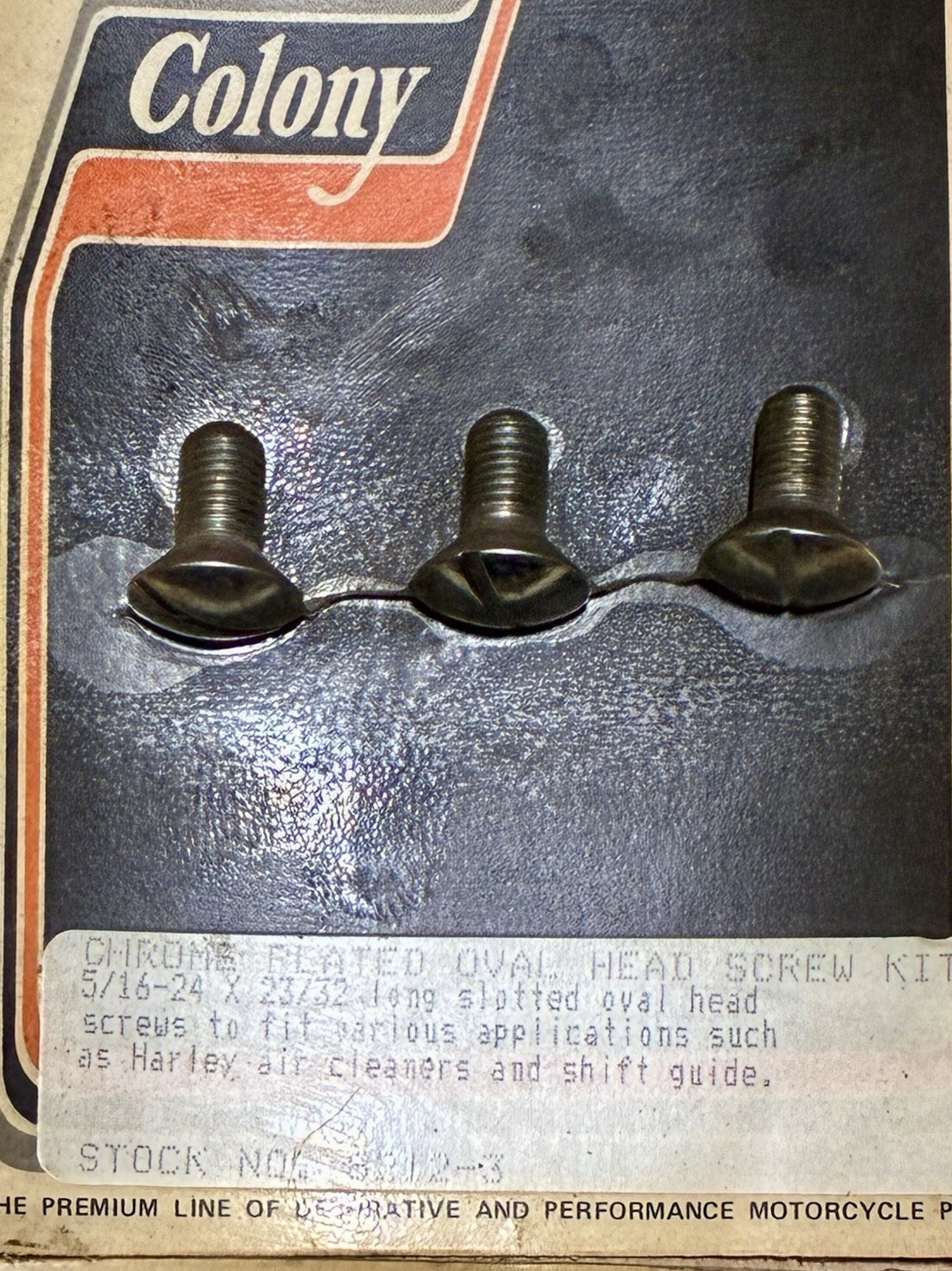 
  
  8212-3 COLONY CHROME PLATED OVAL HEAD SCREW KIT 5/16-24 X 23732 NOS
  
