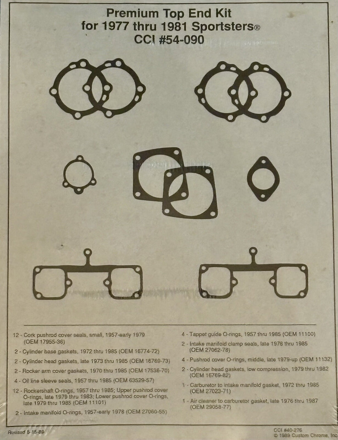 54-090 CUSTOM CHROME TOP END GASKET KIT 77-81 SPORTSTER XL HARLEY 17026-79 NOS
