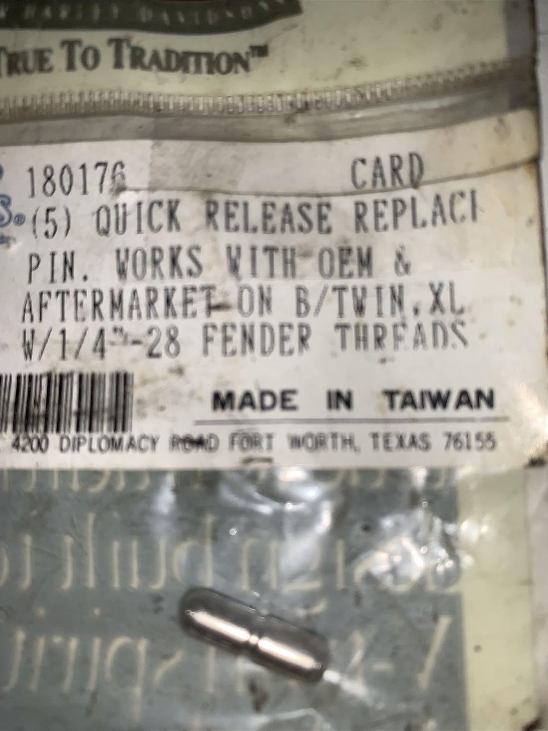 
  
  180176 QUICK RELEASE REPLACEMENT PIN BIG TWIN & XL   W/ 1/4” - 28 FENDER THREADS
  
