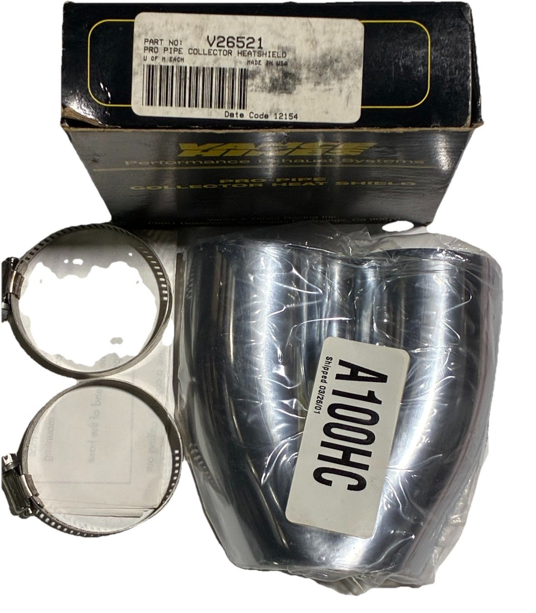 
  
  V26521 A100HC VANCE AND HINES PRO PIPE COLLECTOR HEAT SHIELD NOS
  
