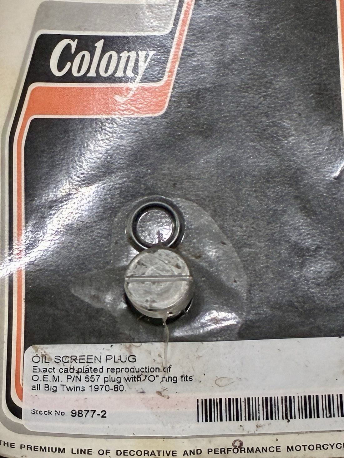 
  
  9877-2 COLONY OIL SCREEN PLUG CADMIUM 1970-1980 BIG TWIN HARLEY-DAVIDSON 657 NOS
  
