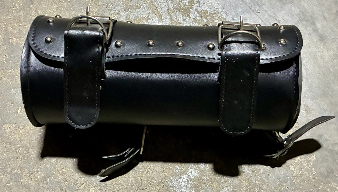 
  
  LEATHER MOTORCYCLE HARLEY TOOL FORK BAG WITH STUDS   12x5
  

