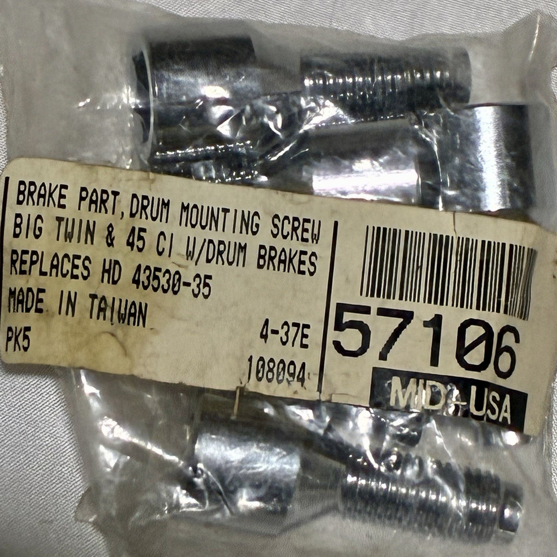 
  
  BRAKE DRUM MOUNTING SCREW SET 1936-1975 BIG TWIN 45 CI HARLEY 43530-35A NOS
  
