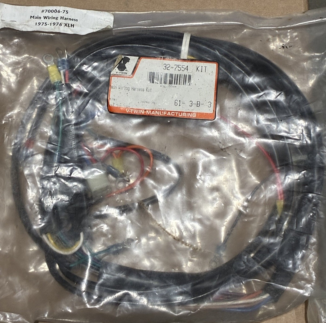 
  
  32-7554 V-TWIN MAIN WIRING HARNESS 1975-1976 XLH HARLEY 70006-75 NOS
  

