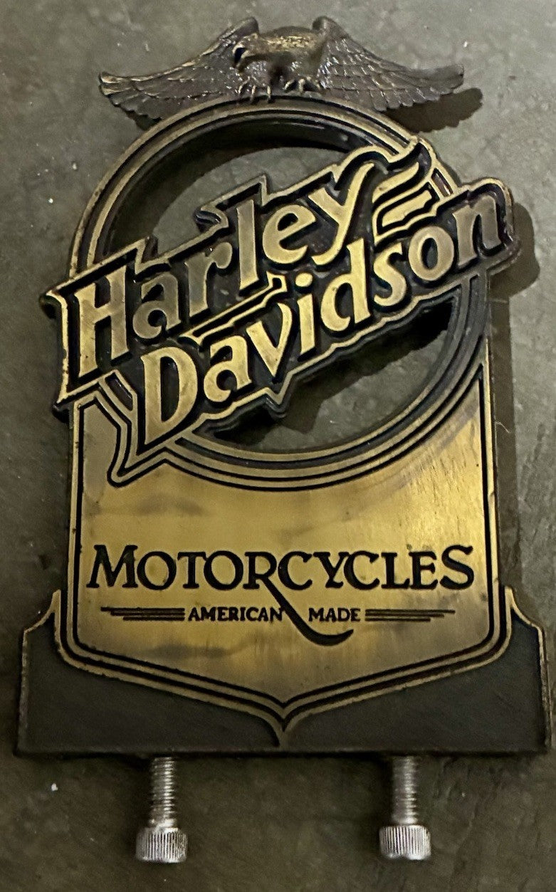 
  
  VINTAGE HARLEY-DAVIDSON SISSY BAR MEDALLION INSERT  BADGE OEM
  
