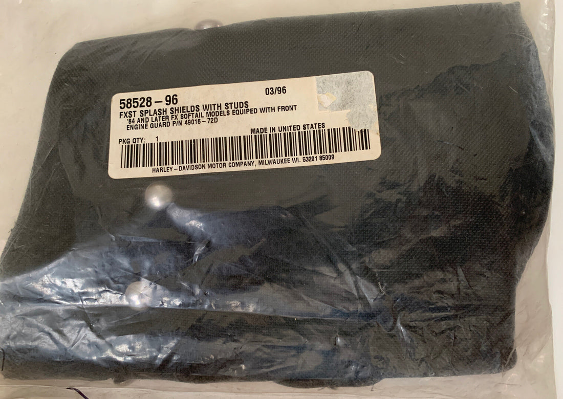 
  
  58528-96 HARLEY-DAVIDSON 1984-1999 FX SOFTAIL  SPLASH SHIELDS WITH STUDS OEM NOS
  

