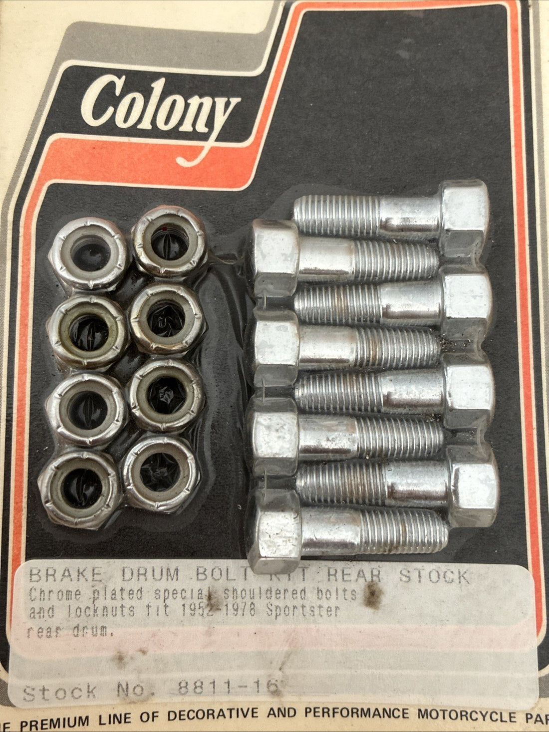 
  
  8811-16 COLONY 1952-1978 SPORTSTER XL BRAKE DRUM BOLT KIT REAR STOCK NOS
  
