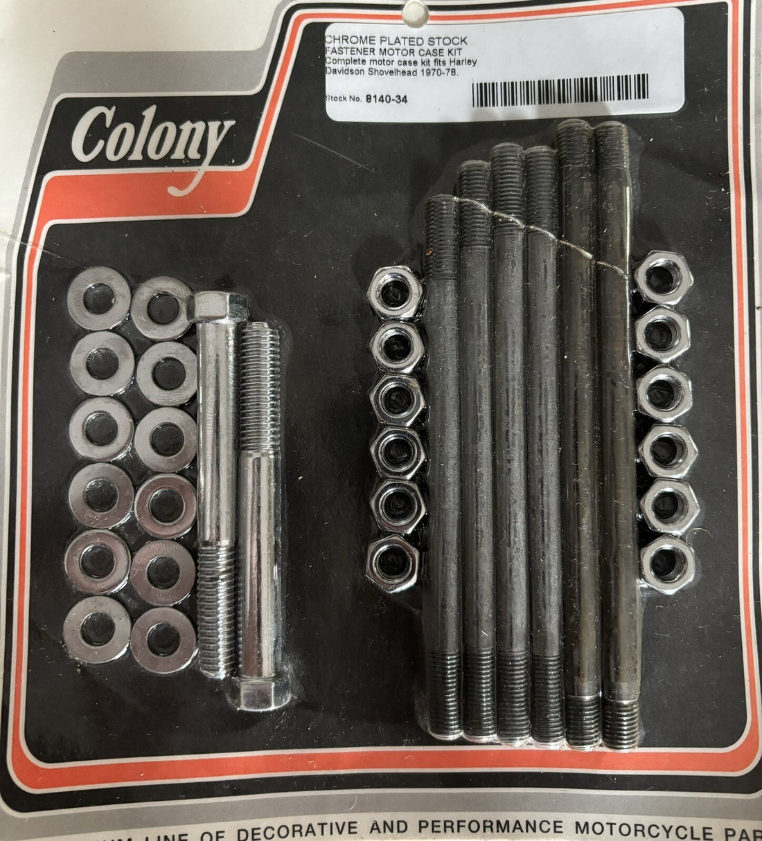 
  
  8140-34 COLONY 1970-1978 SHOVELHEAD CHROME PLATED FASTENER MOTOR CASE KIT NOS
  
