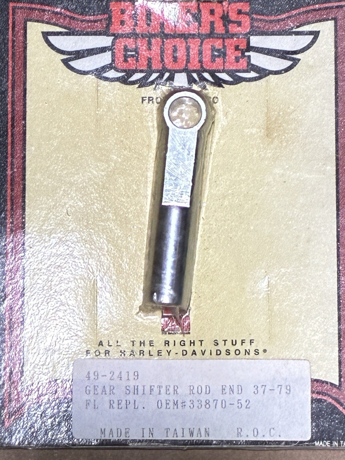 
  
  49-2419 GEAR SHIFTER ROD END 1937-1979 FL SERVI CAR REPLACES HARLEY 33870-52 NOS
  
