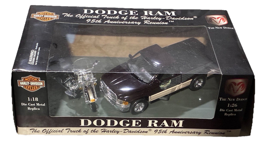 
  
  HARLEY-DAVIDSON 95TH ANNIVERSARY DODGE RAM TRUCK 1:26 SCALE ROAD KING M/C 1:18
  
